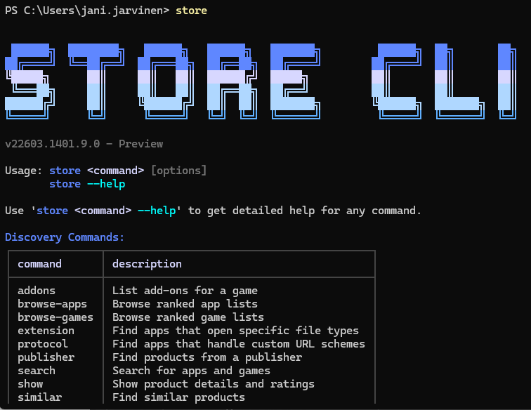 Microsoft Store CLI