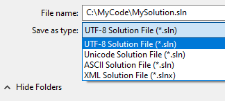 Save Solution As dialog options